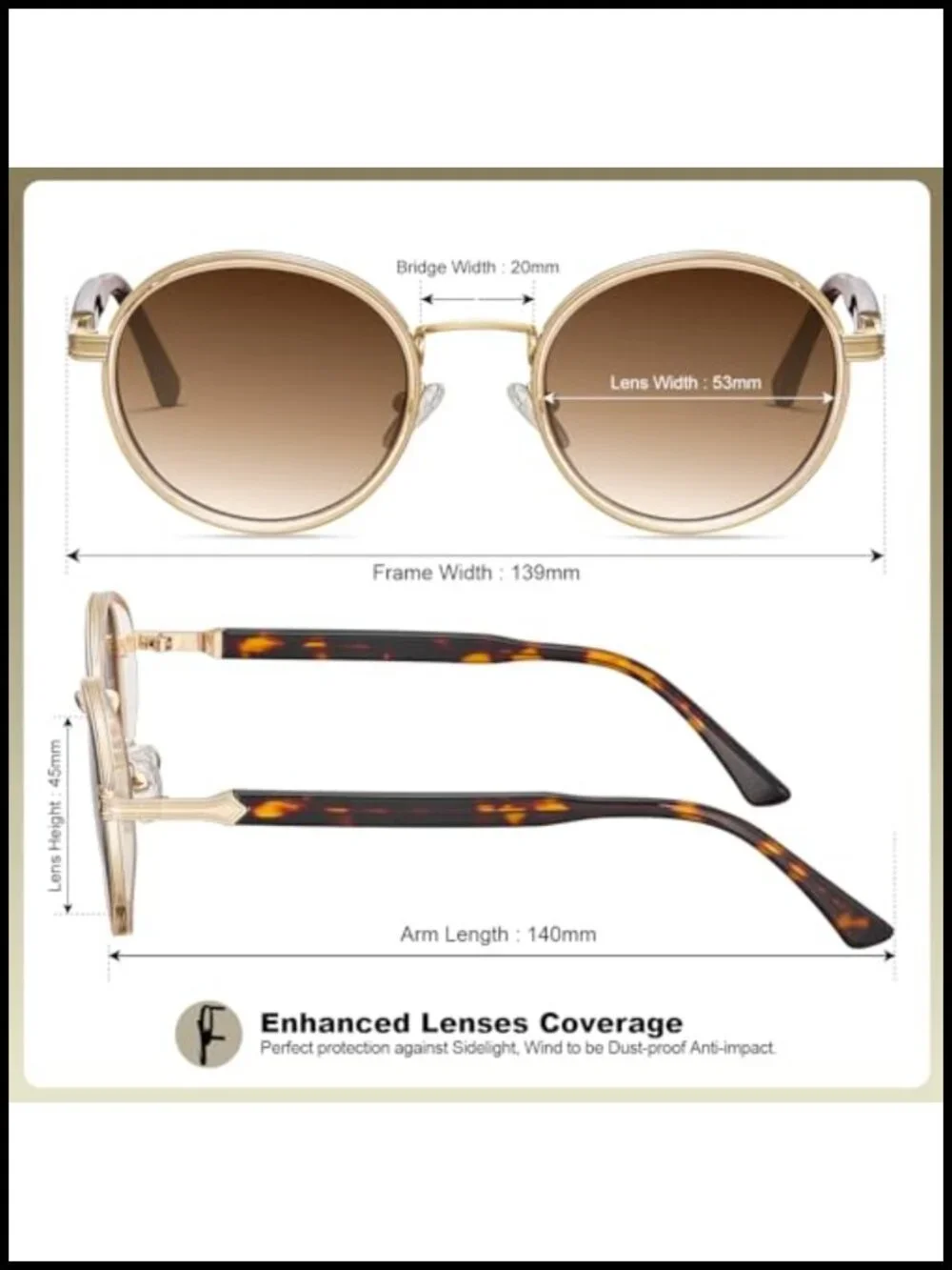 Retro Round Sunglasses Polarized UV Protection Acetate-Metal Frame